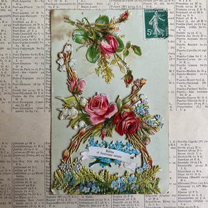 Une ancienne carte de bonne année chromolithographie faite à la main, 1907, carte de voeux