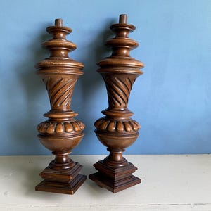Vintage French architectural elements, carved and turned wooden pillars, columns, posts, salvage