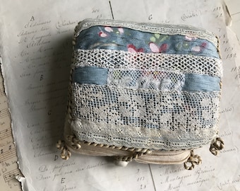 An antique French hand made needle book, needle case,silk, lace