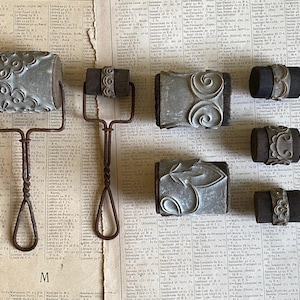 Vintage French  rollers and rubber stamps, festonneurs, embroidery pattern stamps