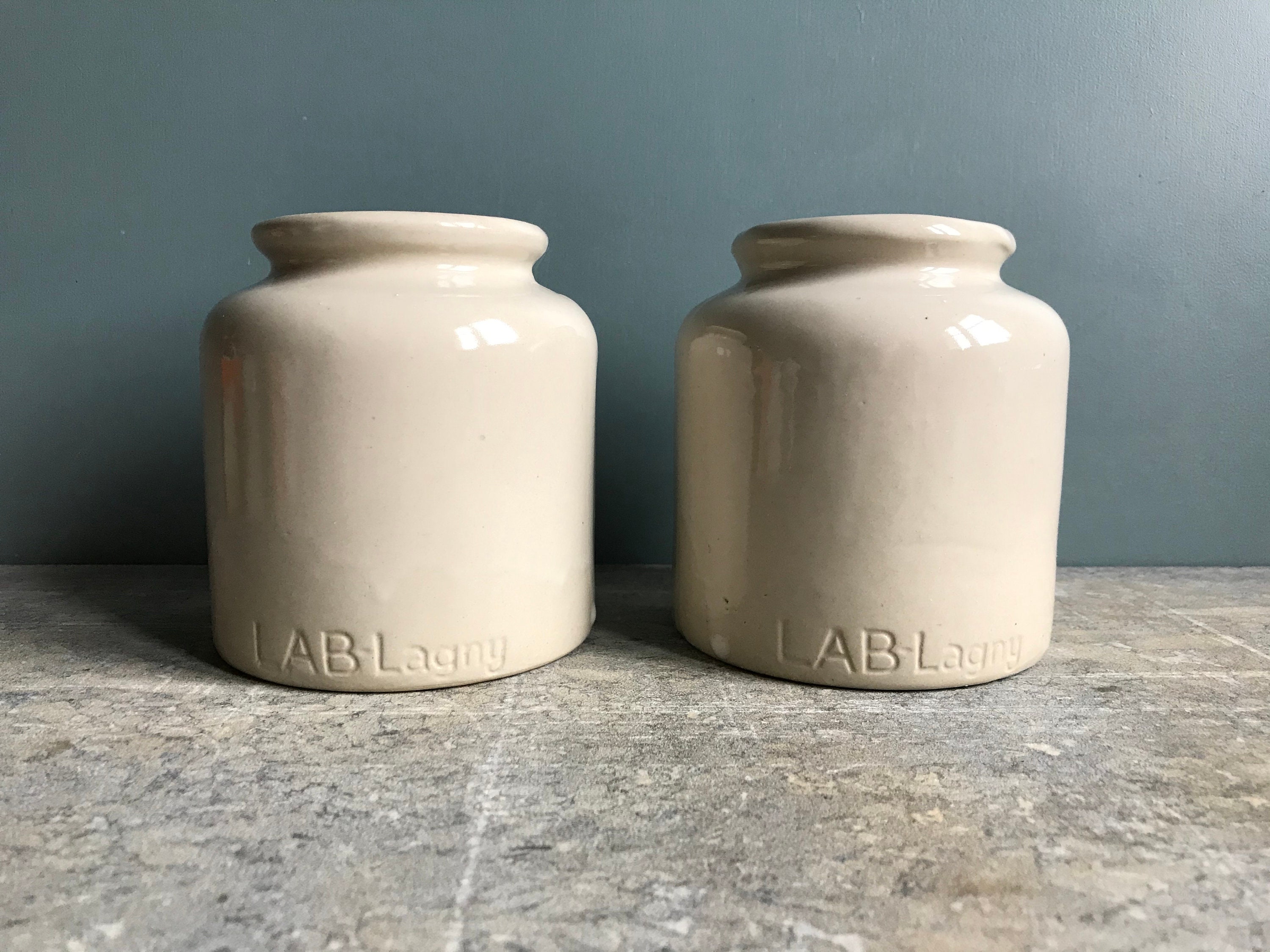 Deux Pots de Moutarde en Grès Français Vintage, Lab Lagny