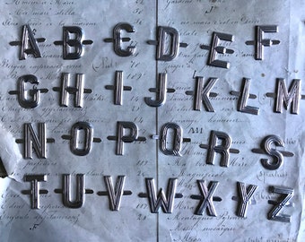 Vintage French aluminium letters, full alphabet, florist&#39;s letters