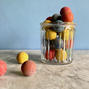 A fine vintage French jam jar, old bubbly glass, preserves jar, jelly jar