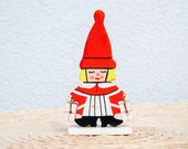 Norwegian Cute Hand Carved Blond Santa Girl- Norway Folk Art - Stamped by the Carver - Carved Wooden Christmas Decor