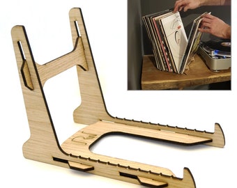 Vinyl Record Storage Holder Display Stand Rack, Holds 25-50 12" LP's, Real Oak & Walnut Veneer Board