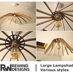 Various Style Large Wooden Lamp Shades, Scandinavian Decorative Wooden Light Pendant Shade, Oak or Walnut finish
