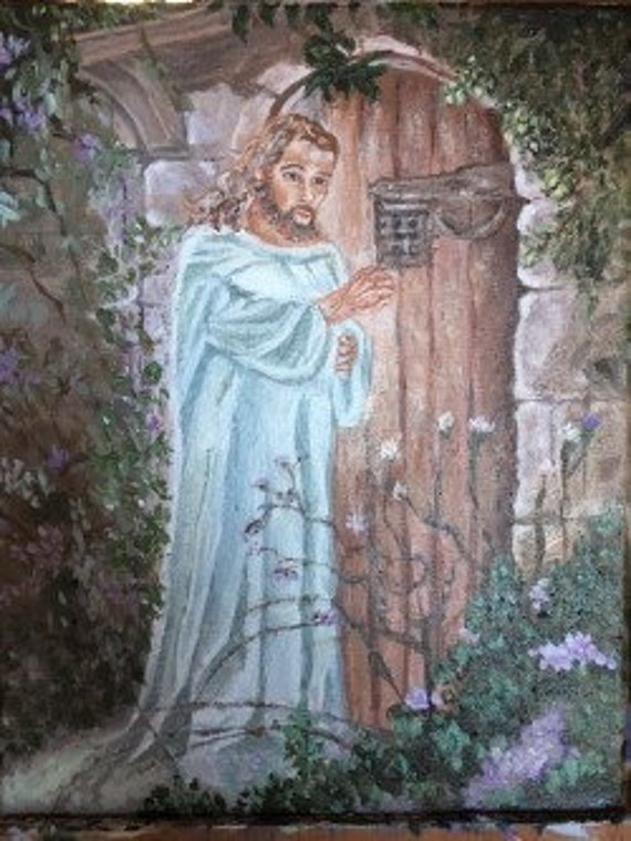 Original Painting Of Jesus Knocking On Canvas Etsy