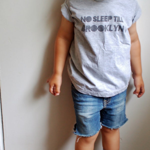 No Sleep Till Brooklyn!  Grey toddler tee.  Custom screen printed American Apparel t-shirt