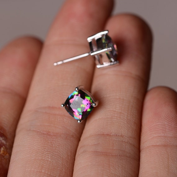 Mystic Topaz Earrings Sterling Silver Gemstone Rainbow Topaz