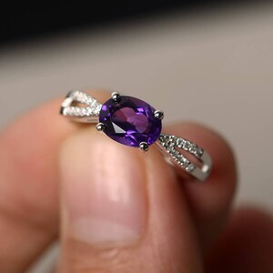 Unique Wedding Rings Natural Amethyst Rings February Birthstone Oval Shape Rings Silver Rings Custom Rings