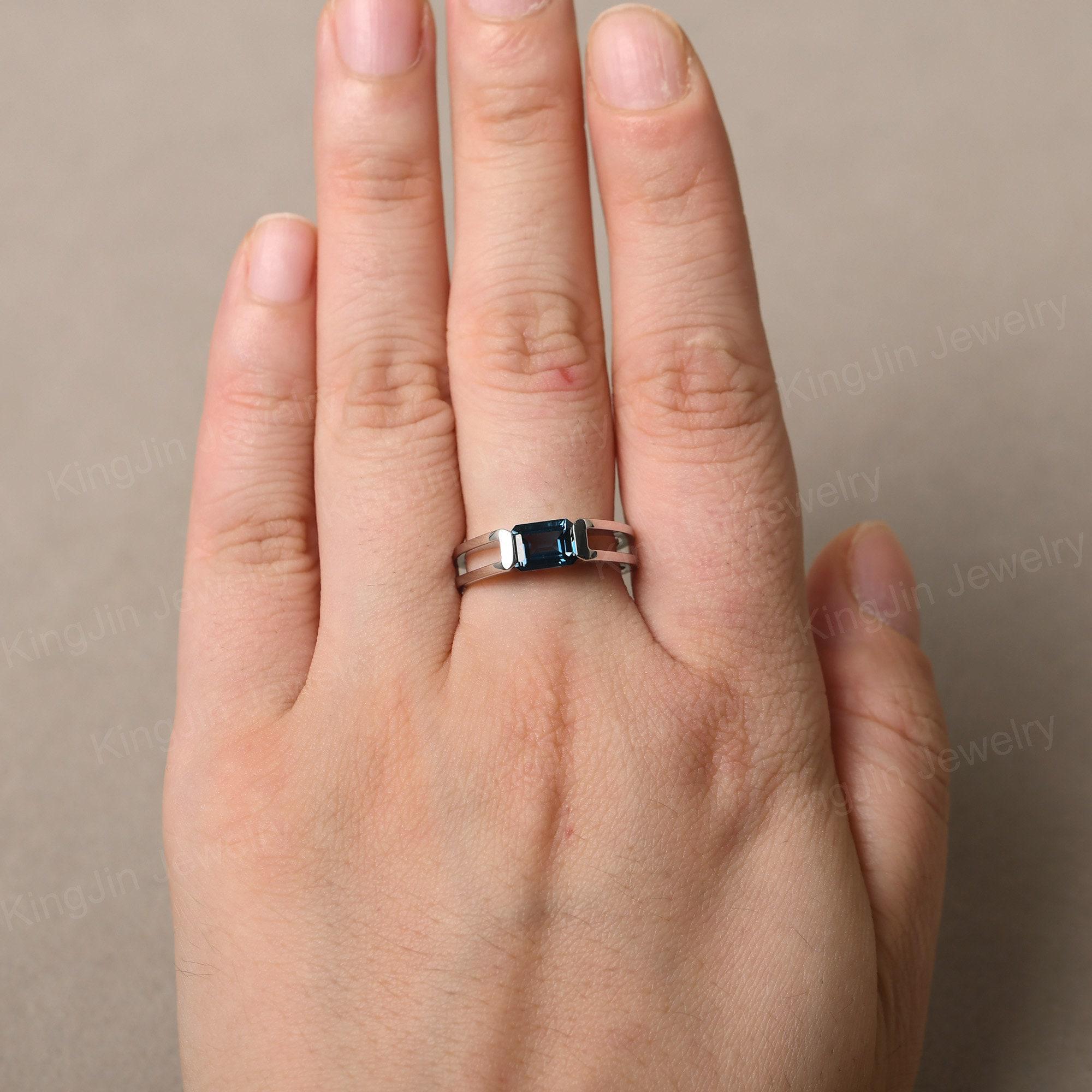 East West London Blue Topaz Ring Sterling Silver Emerald Cut ...