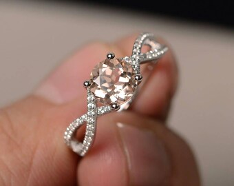 Natural Pink Morganite Rings Engagement Rings Round Cut Pink Gemstone Sterling Silver Rings Gifts