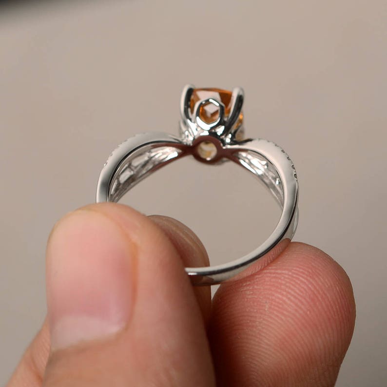 Real Natural Citrine Rings Engagement Rings Cushion Cut Rings Yellow Gemstone Rings Solid Silver Rings