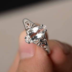 Real Natural White Topaz Rings Engagement Rings Marquise Cut Rings Silver Rings Solitaire Rings