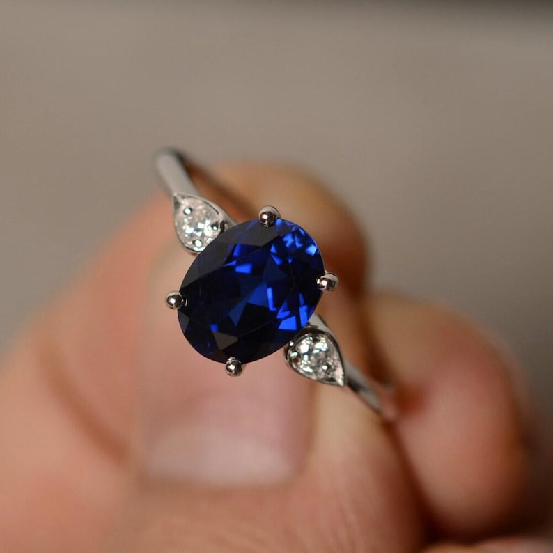 Blue Sapphire Ring Oval Sapphire Ring Sterling Silver image 3