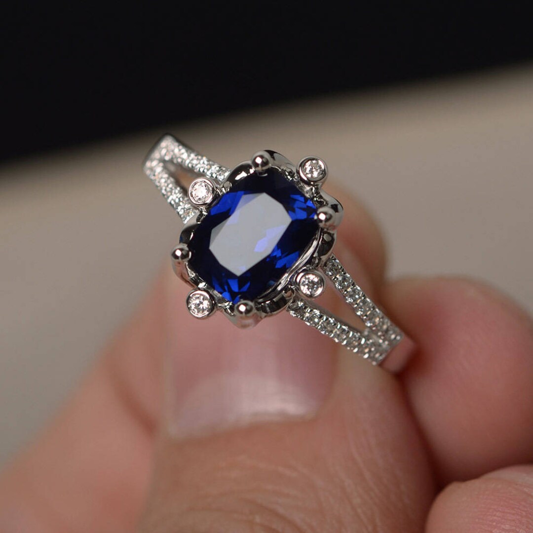 Blue Sapphire Engagement Rings September Birthstone Cushion - Etsy