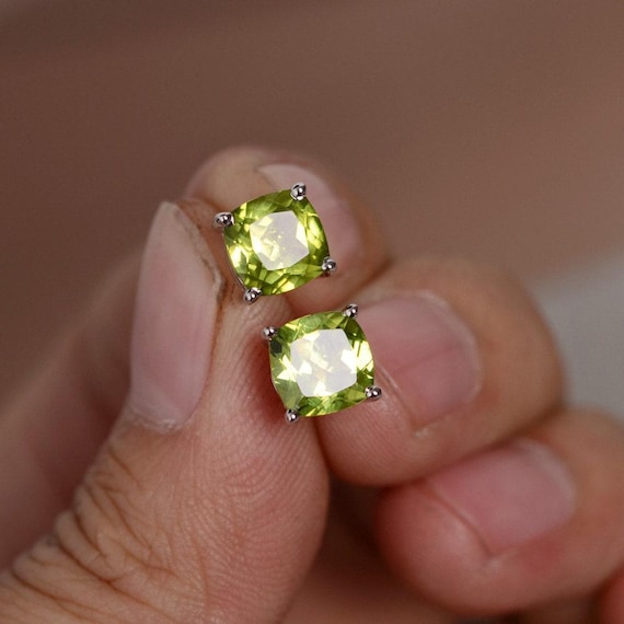 Natural Peridot Earrings Stud Yellow Green Gemstone Eraaings Sterling Silver