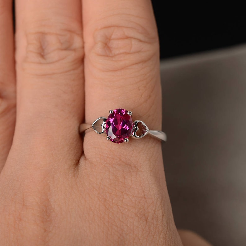 Ruby Ring Wedding Ring Solitaire Ring Oval Cut Red Gemstone Ring July Birthstone Sterling Silver Ring