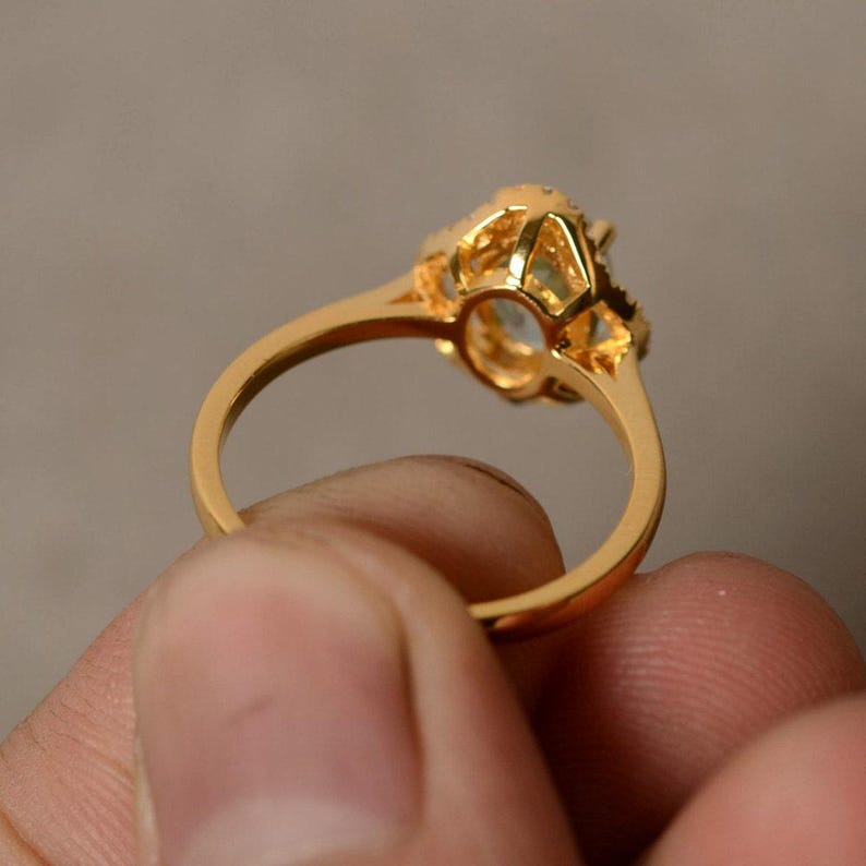 Aquamarine Ring Yellow Gold Plated Silver Promise Clover Ring March Birthstone Ring image 3