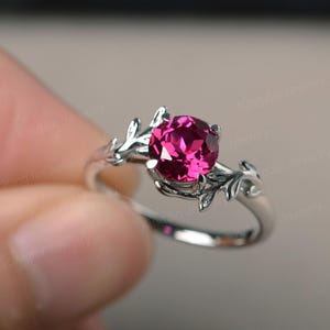 Dainty ruby ring July birthstone ring round cut solitaire ring white gold twig engagement ring
