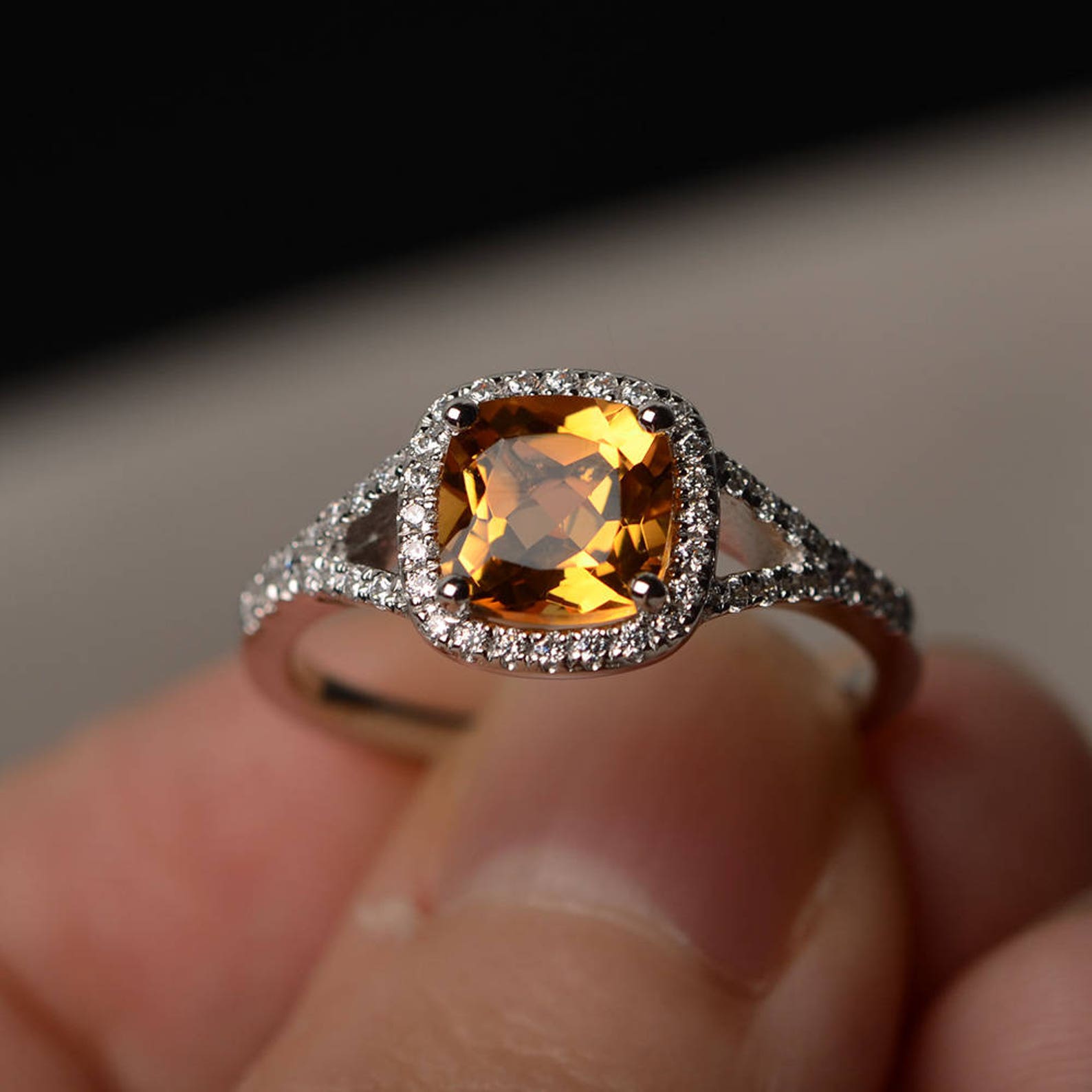 September November Rings November Birthstone Wedding Ring Cushion Cut Natural Citrinel | Etsy