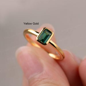 Delicate Emerald Ring Minimalist 14K Yellow Gold Ring Simple May Birthstone Ring