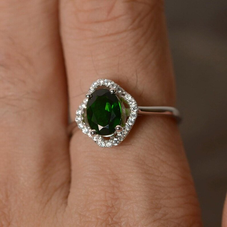 Chrome Diopside Ring Oval Cut Green Gemstone Ring Sterling Silver Promise Ring image 2