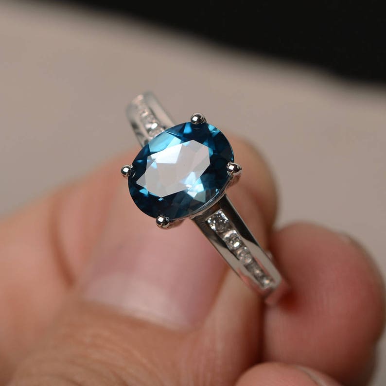 London Blue Topaz Ring Promise Ring Oval Cut Blue Gemstone Ring Sterling Silver Ring November Birthstone Ring