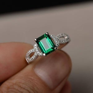 Emerald Engagement Rings Sterling Silver Ring Promise Ring Green Gemstone May Birthstone