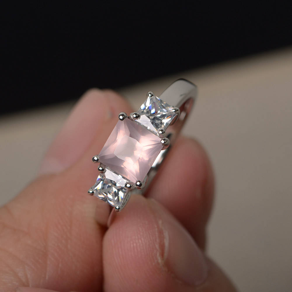 Unique Proposal Rings Natural Rose Quartz Rings Princess Cut - Etsy