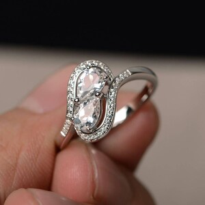 Topaz Wedding Rings Natural White Topaz Rings Silver Rings Pear Cut Gemstone Rings Romantic Gifts