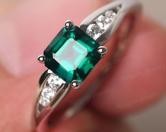 Simple Emerald Statement Ring Asscher Cut May Birthstone Ring Anniversary Gifts