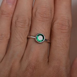 Lab Emerald Ring Gemstone Ring Sterling Silver Ring Bezel Ring Engagement Ring Birthstone Ring image 2
