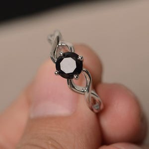 Natural Black Spinel Ring Anniversary Ring Round Cut Black Gemstone Ring Silver Ring Solitaire Ring Rings for Women