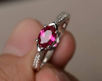 Cocktail Party Ring Ruby Ring July Birthstone Ring Red Gemstone Oval Cut Gems Sterling Silver Ring
