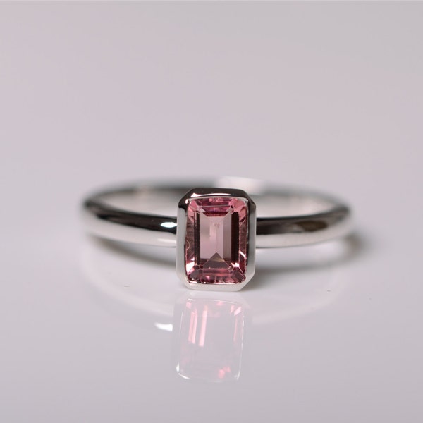 Natural Pink Tourmaline Ring Sterling Silver Red Tourmaline Ring Fine Jewelry October Birthstone Ring Tourmaline Jewelry Engagement