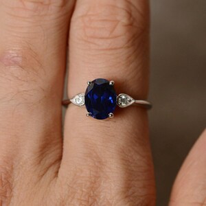 Blue Sapphire Ring Oval Sapphire Ring Sterling Silver image 2