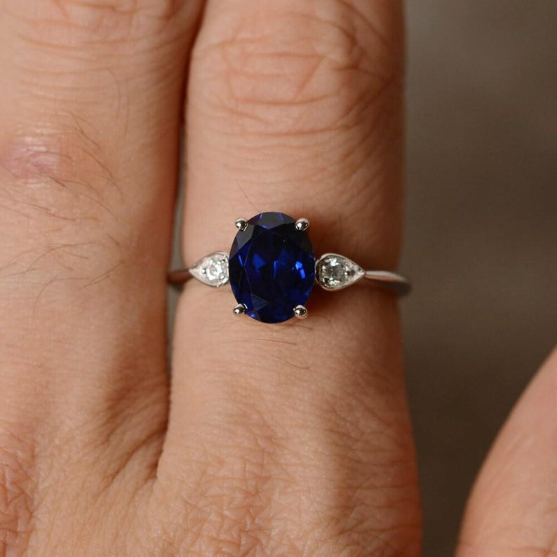Blue Sapphire Ring Oval Sapphire Ring Sterling Silver image 2