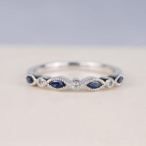 Noble Sapphire CZ Ring for Women, Marquise Stackable - September Birthstone