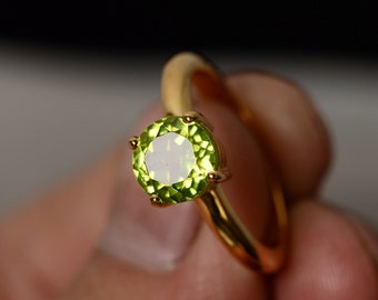 Natural Gemstone Peridot Ring Silver Yellow Gold Vermeil Sterling Silver August Birthstone Ring