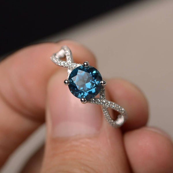 Vorschlag Ringe Echt London Blau Topaz Ringe Rundschliff Ringe Silberringe