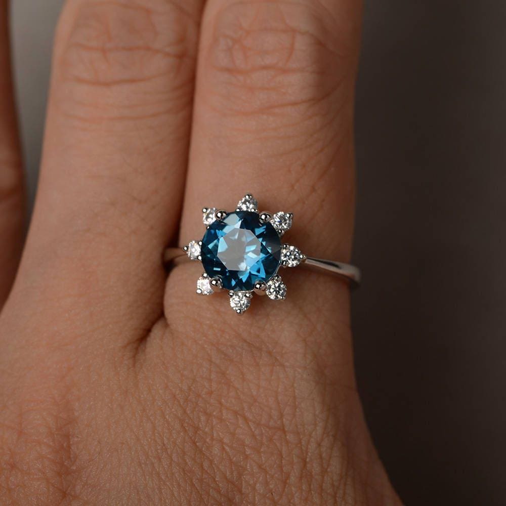 Round Cut London Blue Topaz Ring Wedding Ring Sterling Silver Blue ...