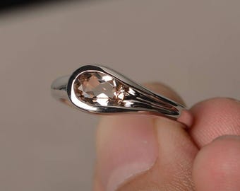 Natural Pink Morganite Ring Proposal Ring Solitaire Ring Oval Cut Pink Gemstone Sterling Silver Ring