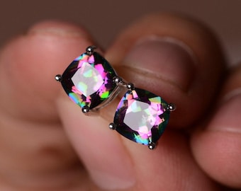 Mystic Topaz Earrings Sterling Silver Gemstone Rainbow Topaz Earrings Stud Earrings