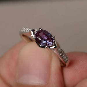 Alexandrite Ring Wedding Ring June Birthstone Ring Color Changing Gemstone Sterling Silver Ring Oval Cut Gemstone