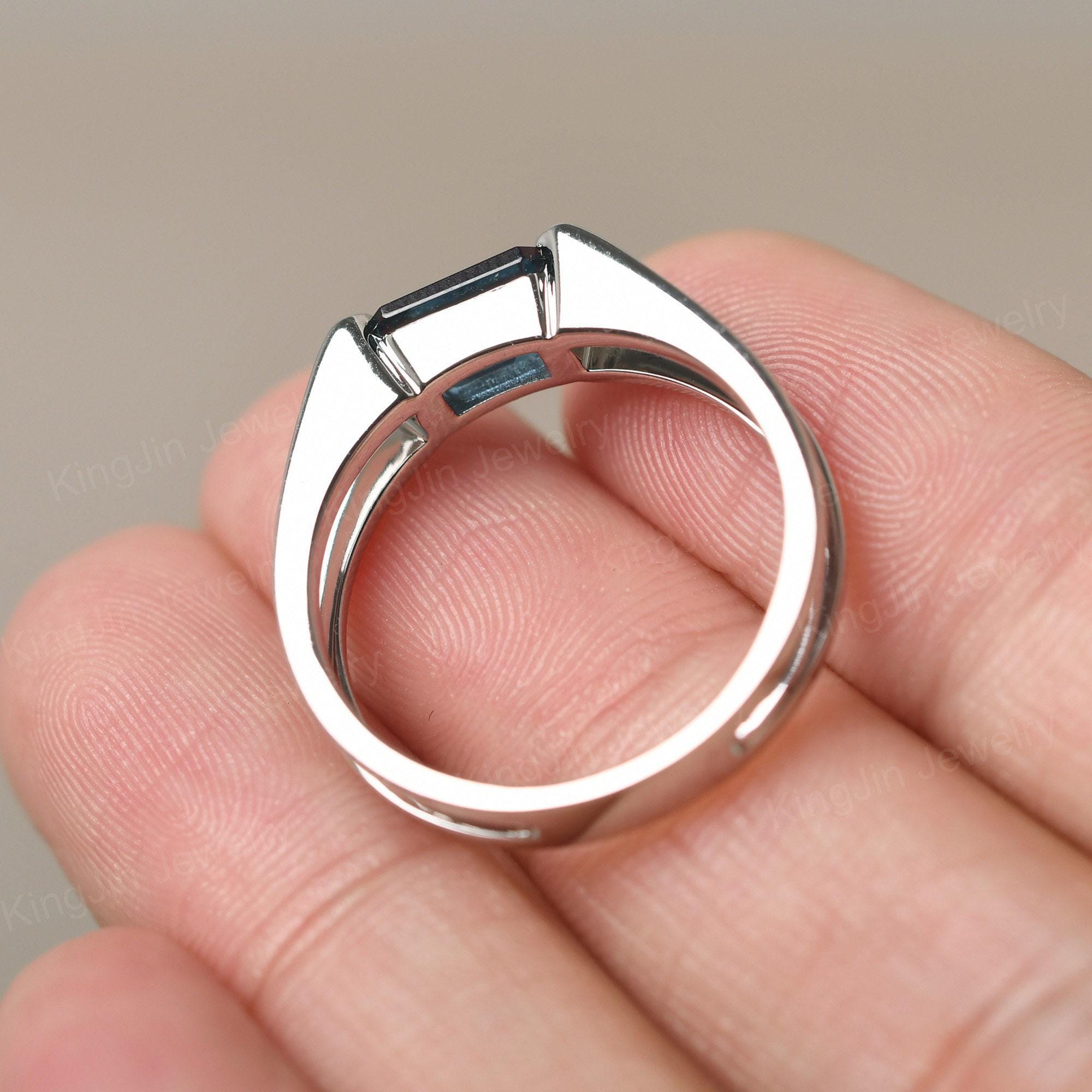East West London Blue Topaz Ring Sterling Silver Emerald Cut ...