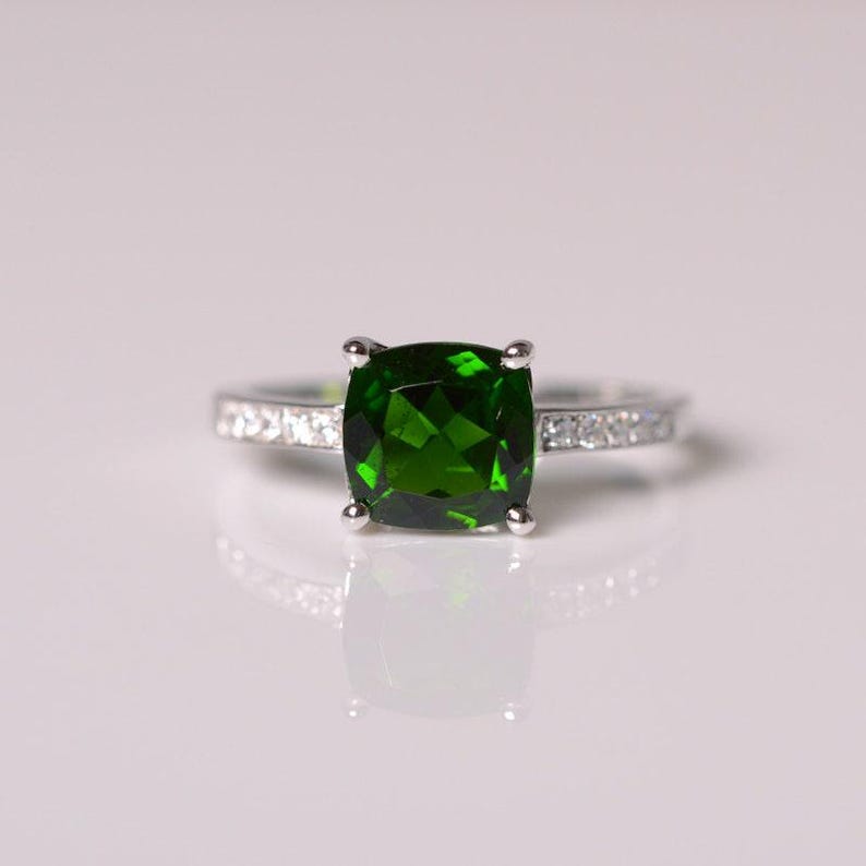 Natural Diopside Ring Emerald Green Gemstone Ring Sterling Silver 925 Ring For Her wedding Ring for Women Engagement Ring Jewelry image 2