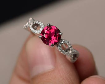 Ruby Cocktail Rings Red Ruby Rings July Birthstone Sterling Silver Rings Round Cut Rings Unique Wedding Gifts