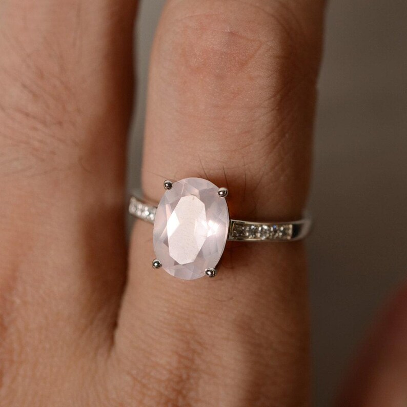 Natural Rose Quartz Ring Oval Ring Sterling Silver Ring Gemstone image 3