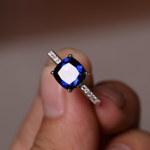 Lab Sapphire Ring September Birthstone Blue Gemstone Ring Sterling Silver 925